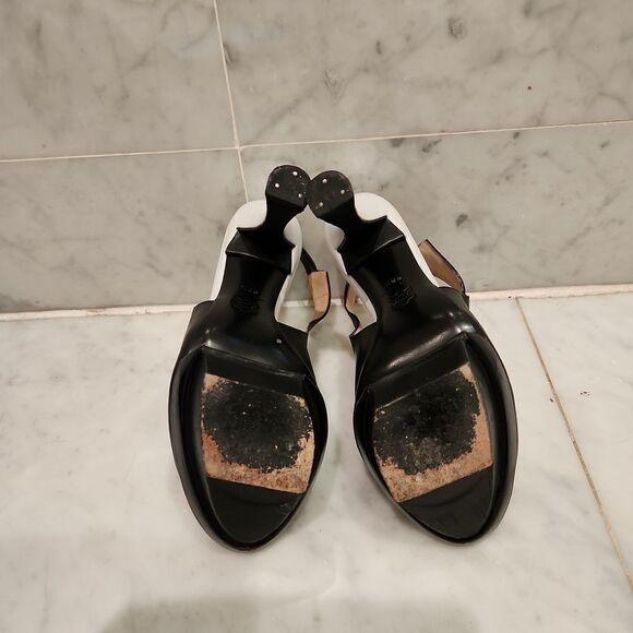 Lanzoni & B  Black and White Chunky Heeled Slingback Shoes Size 8 - Picture 4 of 5
